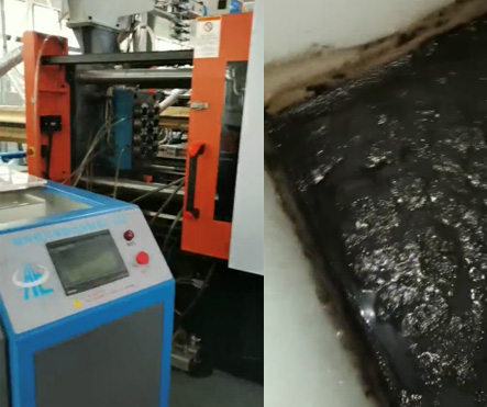 长时间未清洗模具水路，使用我司研发的清洗机和清洗剂轻松清洗干净。